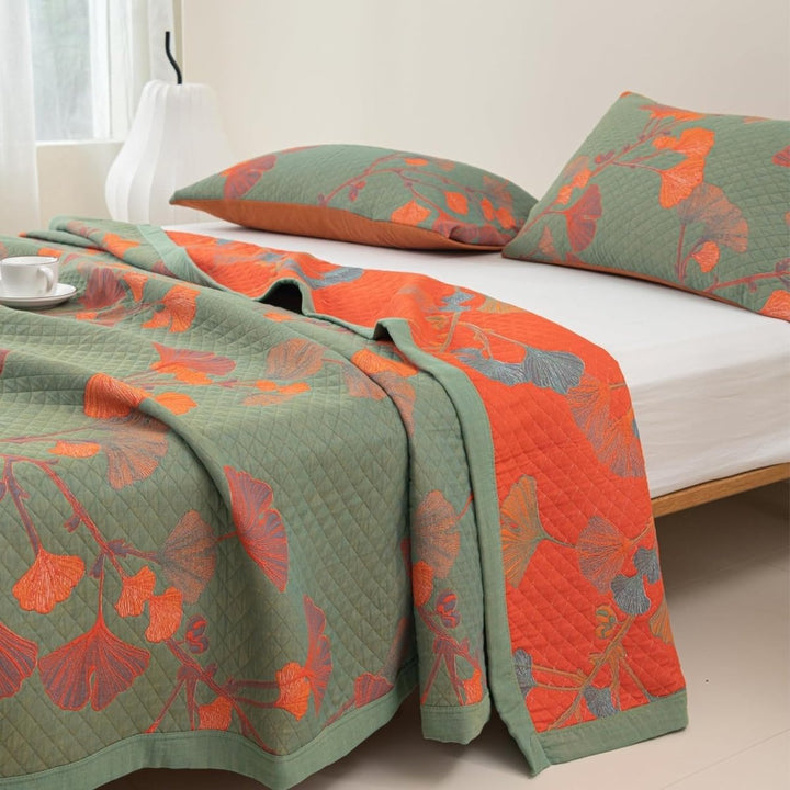 GinkgoQuilt – Zestaw pościeli bawełnianej z odwracalnym wzorem botanicznym
