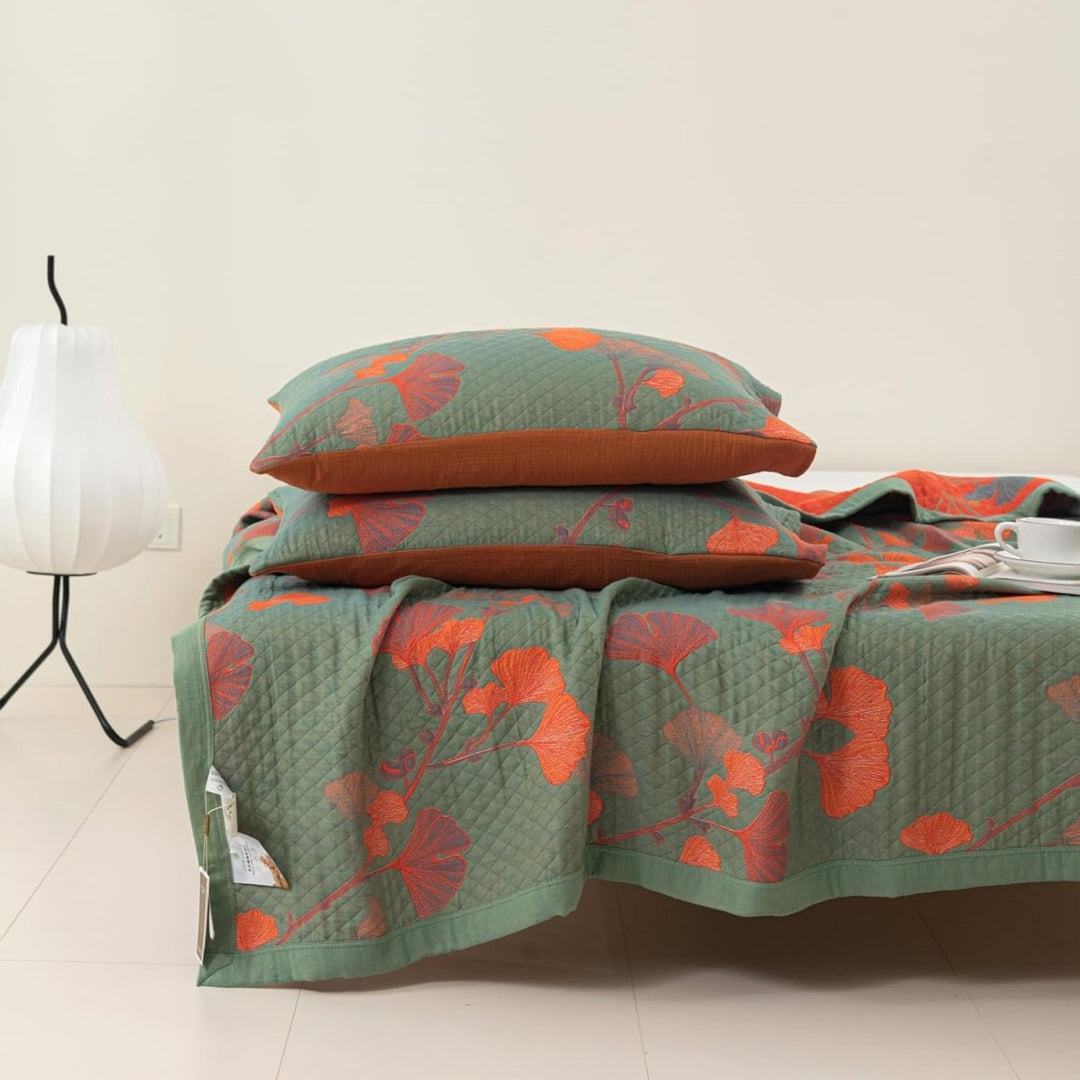 GinkgoQuilt – Zestaw pościeli bawełnianej z odwracalnym wzorem botanicznym