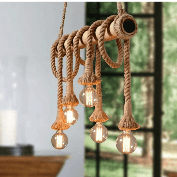 Lampa wisząca z vintage konopnym sznurkiem