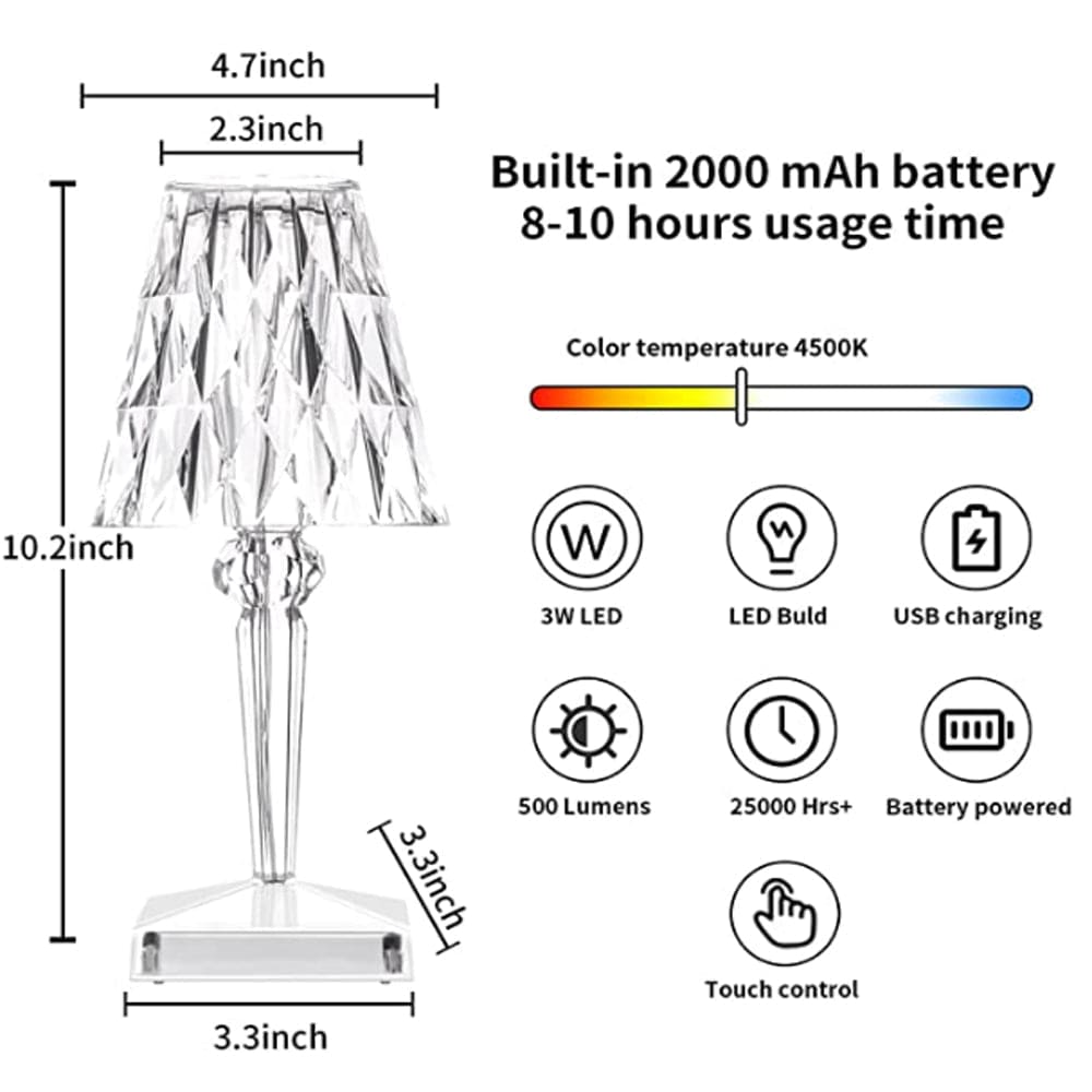 CrystaLamp - Lampa Stołowa LED z Kryształu Diamentowego