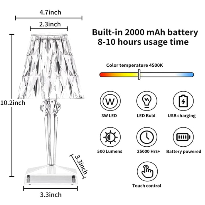 CrystaLamp - Lampa Stołowa LED z Kryształu Diamentowego