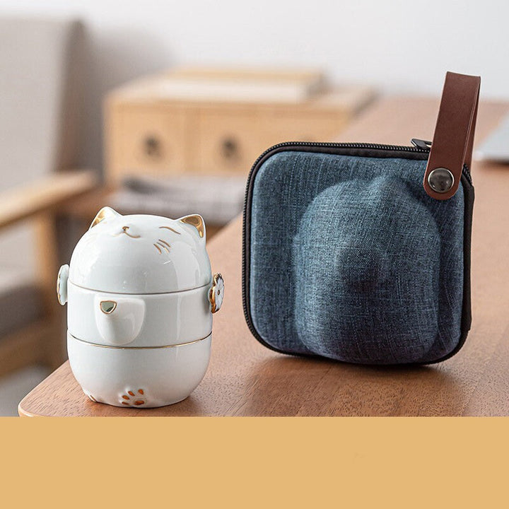 Ceramiczny-Kot-Szczęścia-Kuai-Ke-Kubek – Porcelanowy kubek do herbaty z sitkiem, filtrem i pokrywką, przenośny zestaw kubków do herbaty/kawy do biura, podróży, akcesoria do herbaty