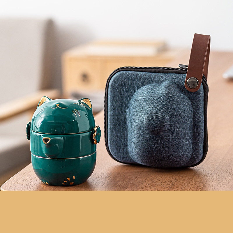 Ceramiczny-Kot-Szczęścia-Kuai-Ke-Kubek – Porcelanowy kubek do herbaty z sitkiem, filtrem i pokrywką, przenośny zestaw kubków do herbaty/kawy do biura, podróży, akcesoria do herbaty