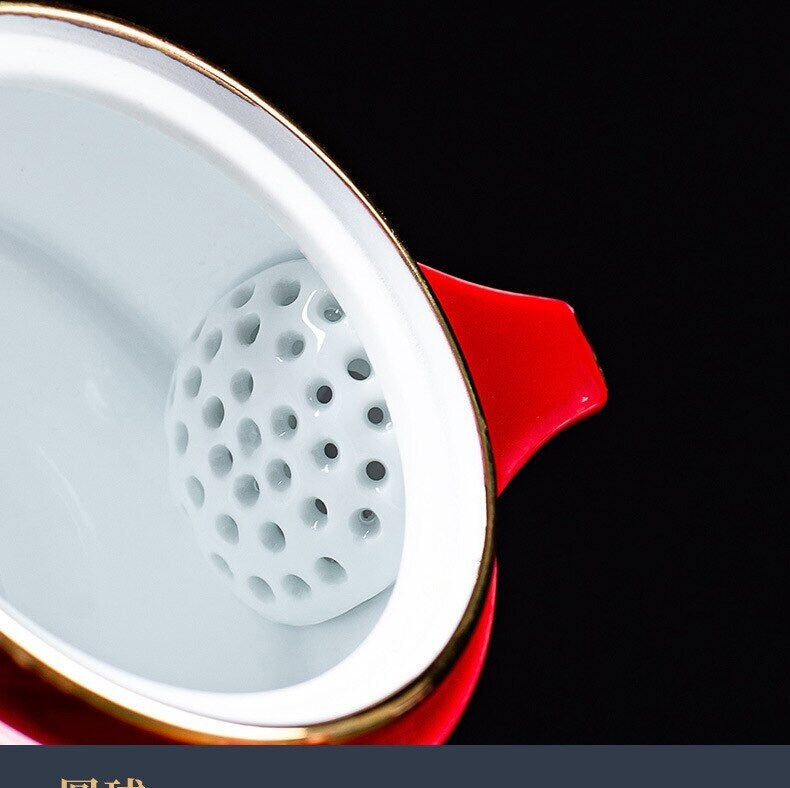 Ceramiczny-Kot-Szczęścia-Kuai-Ke-Kubek – Porcelanowy kubek do herbaty z sitkiem, filtrem i pokrywką, przenośny zestaw kubków do herbaty/kawy do biura, podróży, akcesoria do herbaty