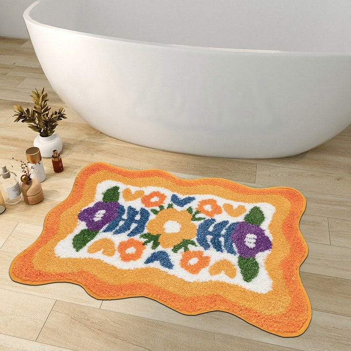 kolorowa Mata Łazienkowa, Pomarańczowa Flora Miękka Mata Łazienkowa, Woven Bath Mat, Fioletowy Tulipan Mata Łazienkowa Absorbująca Wodę i Antypoślizgowa