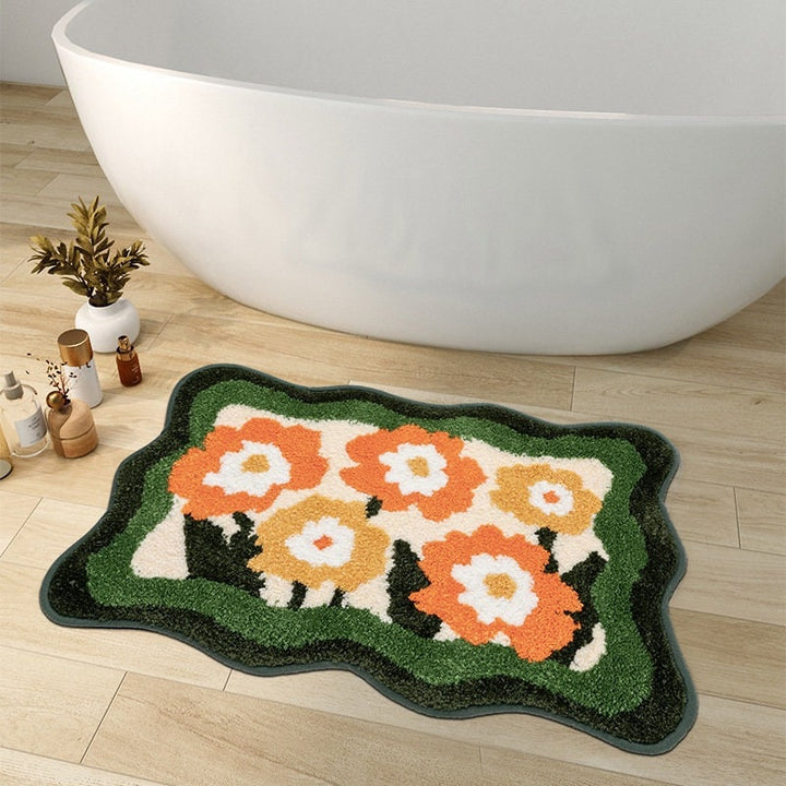 kolorowa Mata Łazienkowa, Pomarańczowa Flora Miękka Mata Łazienkowa, Woven Bath Mat, Fioletowy Tulipan Mata Łazienkowa Absorbująca Wodę i Antypoślizgowa