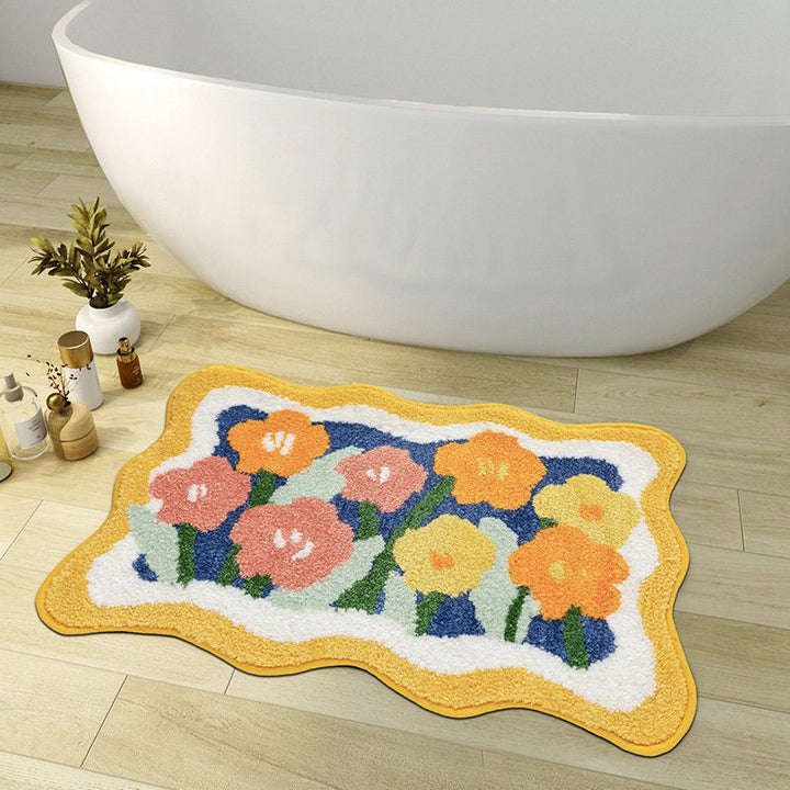 kolorowa Mata Łazienkowa, Pomarańczowa Flora Miękka Mata Łazienkowa, Woven Bath Mat, Fioletowy Tulipan Mata Łazienkowa Absorbująca Wodę i Antypoślizgowa
