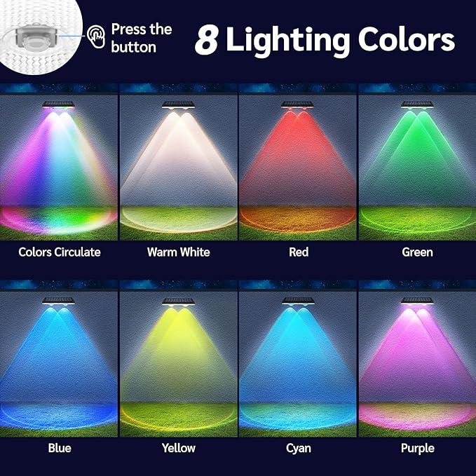 Zewnętrzne lampy solarne ogrodowe ciepłe białe i zmieniające kolor RGB, LED lampy solarne do oświetlenia ścian, balustrad, tarasów, schodów, ogrodów i podwórek