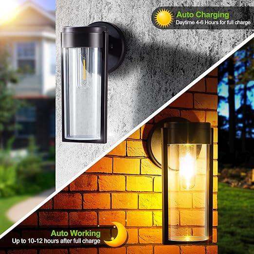 Lampy Ścienne Solarne Lampy Ogrodowe Zasilane Energą Słoneczną, Automatyczne Włączanie/Wyłączanie Wodoodporne Lampy Słoneczne na Zewnątrz Lampy Dekoracyjne Montowane na Ścianie dla Płotu, Patio, Ogrodu, Weryandy