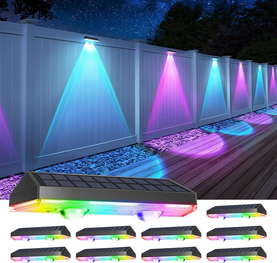 Zewnętrzne lampy solarne ogrodowe ciepłe białe i zmieniające kolor RGB, LED lampy solarne do oświetlenia ścian, balustrad, tarasów, schodów, ogrodów i podwórek