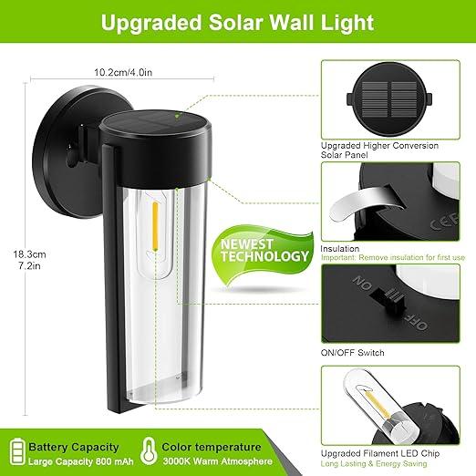 Lampy Ścienne Solarne Lampy Ogrodowe Zasilane Energą Słoneczną, Automatyczne Włączanie/Wyłączanie Wodoodporne Lampy Słoneczne na Zewnątrz Lampy Dekoracyjne Montowane na Ścianie dla Płotu, Patio, Ogrodu, Weryandy