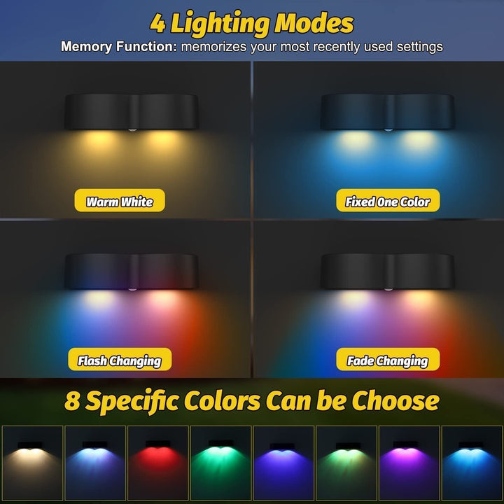 Słoneczne lampy ogrodowe na ogrodzenie, lampy ścienne wodoodporne IP65, ciepłe białe i RGB, 8 stałych kolorów do ogrodzenia, ściany, schodów, tarasu