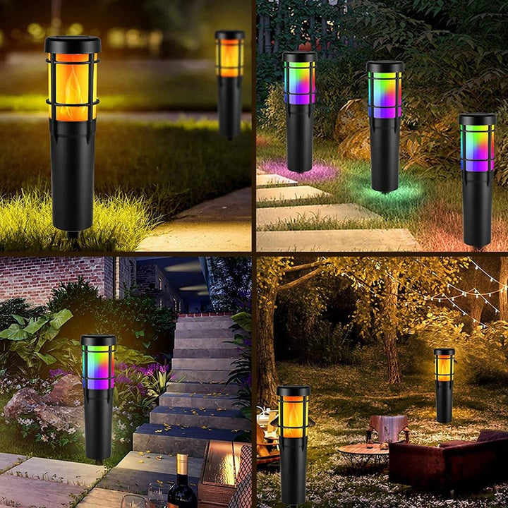 Lampy Solarne na Świeżym Powietrzu, z Tańczącym Płomieniem i Zmieniającymi się Kolorami RGB, LED Lampy Solarne do Ogrodu, Ścieżki, Trawnika - Wodoodporność IP65