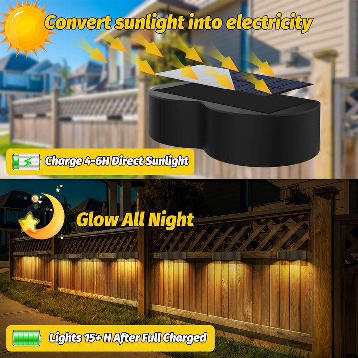 Słoneczne lampy ogrodowe na ogrodzenie, lampy ścienne wodoodporne IP65, ciepłe białe i RGB, 8 stałych kolorów do ogrodzenia, ściany, schodów, tarasu