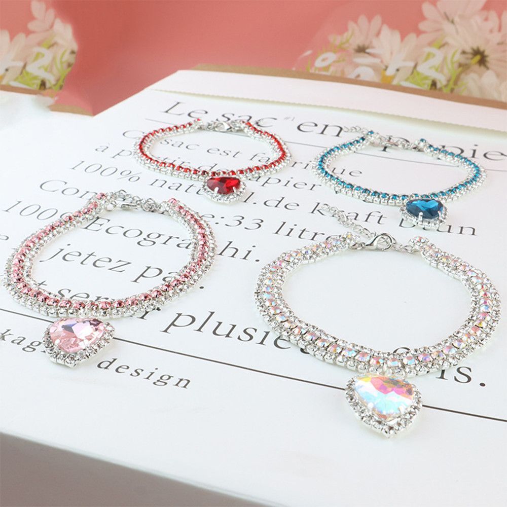 Luksusowy Kot | Luksusowa Kryształowa Obroża dla Kota z Serce Gemstone Wisiorek Odbijający