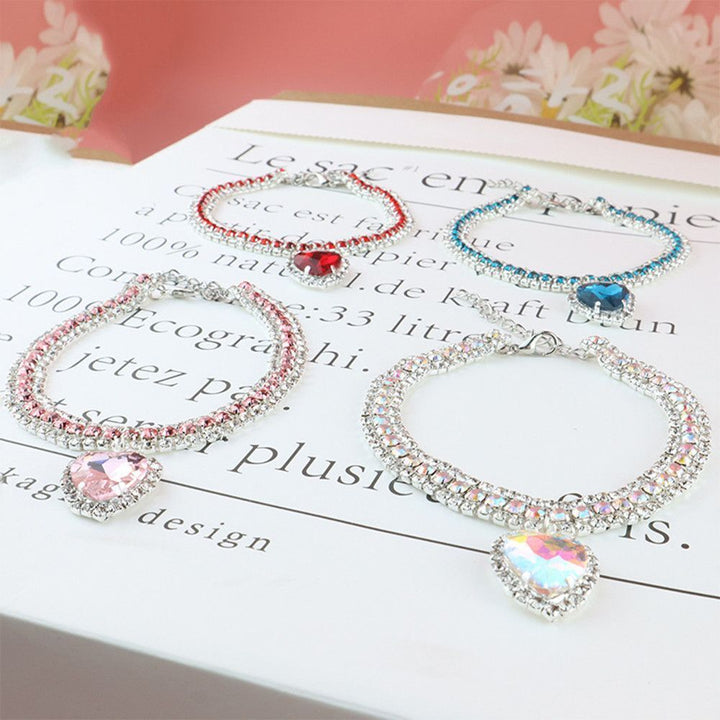 Luksusowy Kot | Luksusowa Kryształowa Obroża dla Kota z Serce Gemstone Wisiorek Odbijający