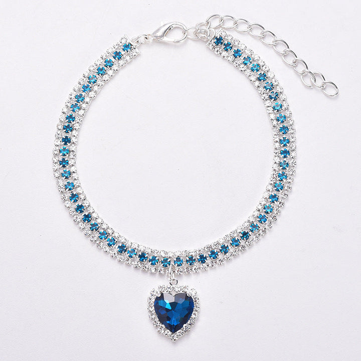 Luksusowy Kot | Luksusowa Kryształowa Obroża dla Kota z Serce Gemstone Wisiorek Odbijający