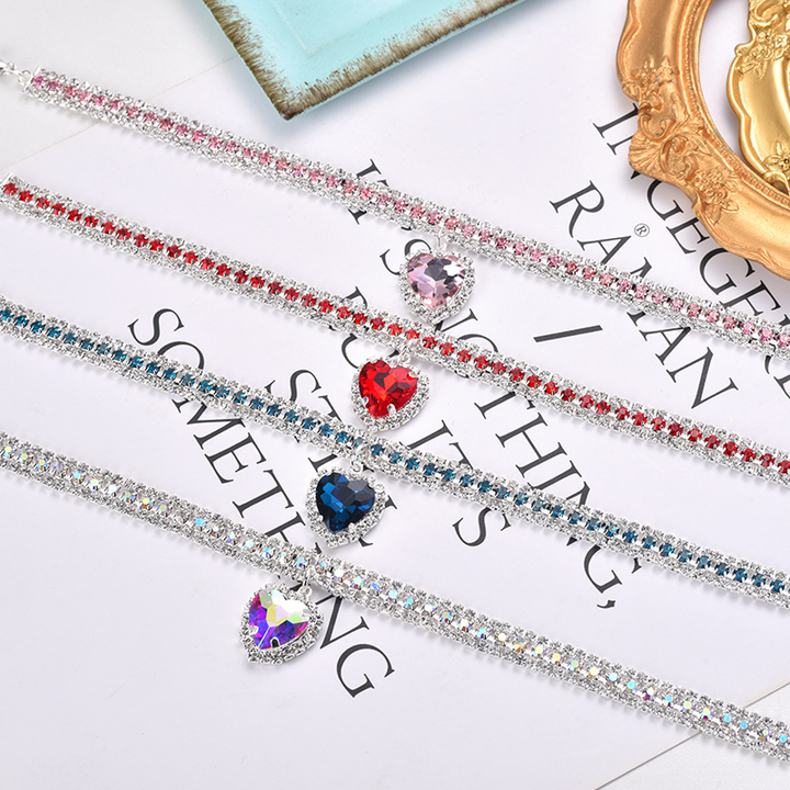 Luksusowy Kot | Luksusowa Kryształowa Obroża dla Kota z Serce Gemstone Wisiorek Odbijający