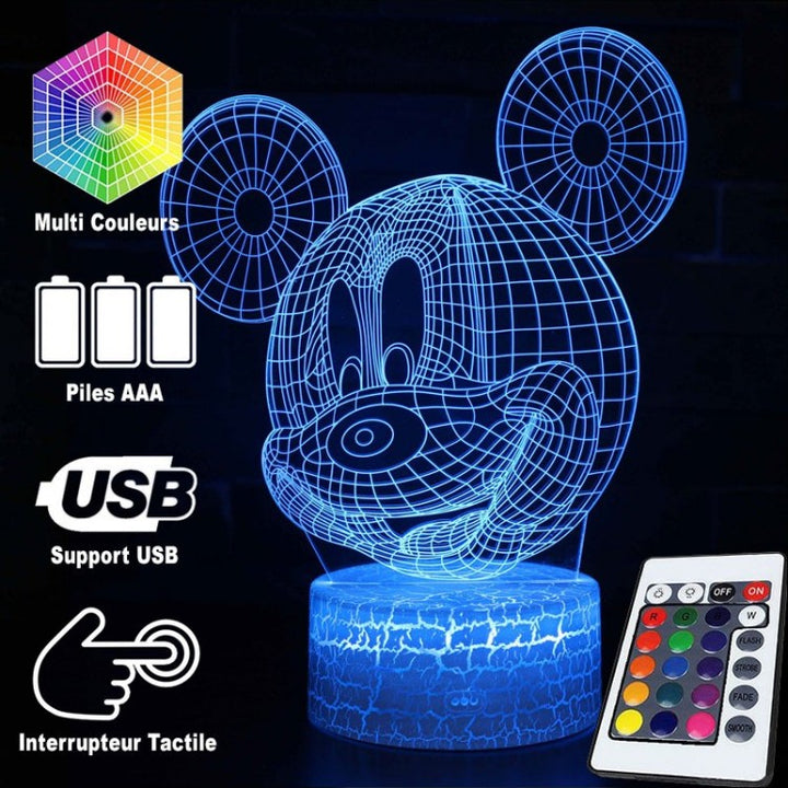 Lampa 3D z głową Myszki Mickey