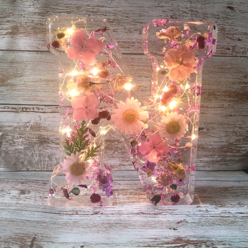 Suszone Kwiatowe Litery Nocna Lampa