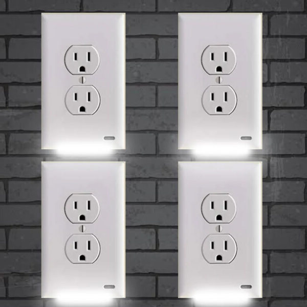 Zestaw 4x Osłona Gniazdka z LED Nocnym Światłem | Energooszczędne, Automatyczny Czujnik i Bezpieczne dla Pokoi Dzieci