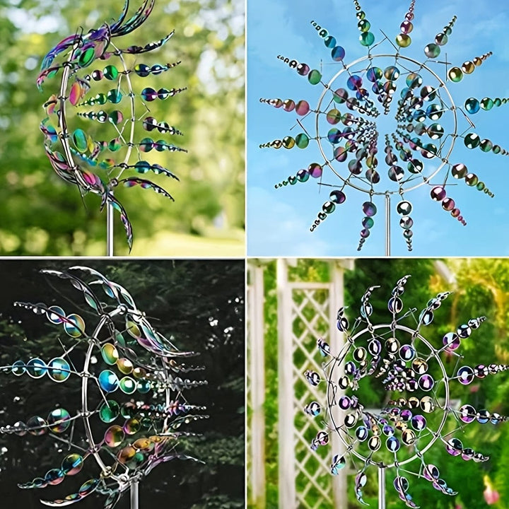 1 sztuka magicznego metalowego wiatraka, 3D metalowy dzwonek wietrzny na zewnątrz do ogrodu i podwórka, unikalne metalowe kinetyczne rzeźby wiatrowe i dzwonek wietrzny, chwytacz wiatru metalowa dekoracja na tarasie ogrodowym rzeźba wiatrowa