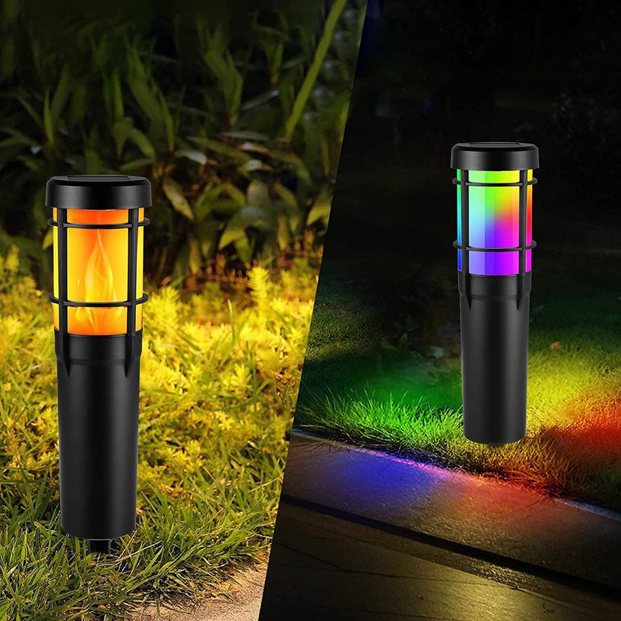 Lampy Solarne na Świeżym Powietrzu, z Tańczącym Płomieniem i Zmieniającymi się Kolorami RGB, LED Lampy Solarne do Ogrodu, Ścieżki, Trawnika - Wodoodporność IP65