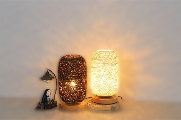 Lampa stołowa z drewna rattanowego