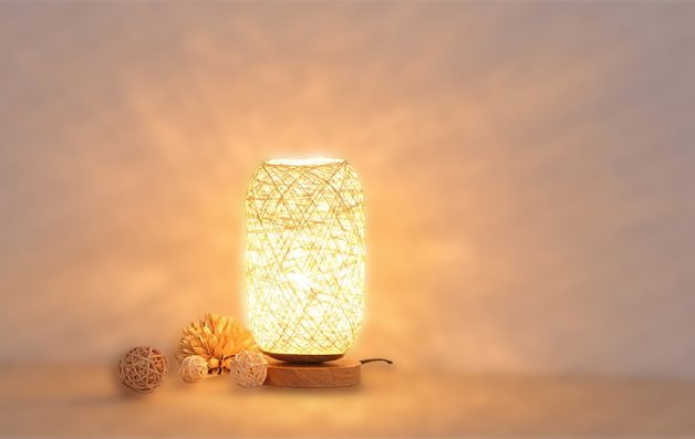 Lampa stołowa z drewna rattanowego