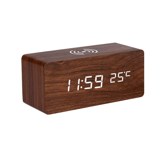 Nowoczesny Drewniany Bezprzewodowy Zegar Ładowania