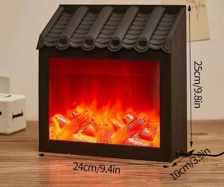 Retro Lampa Kominkowa – Migoczące Światło Nocne z Płomieniem na Święta, Zasilana przez USB/Baterie
