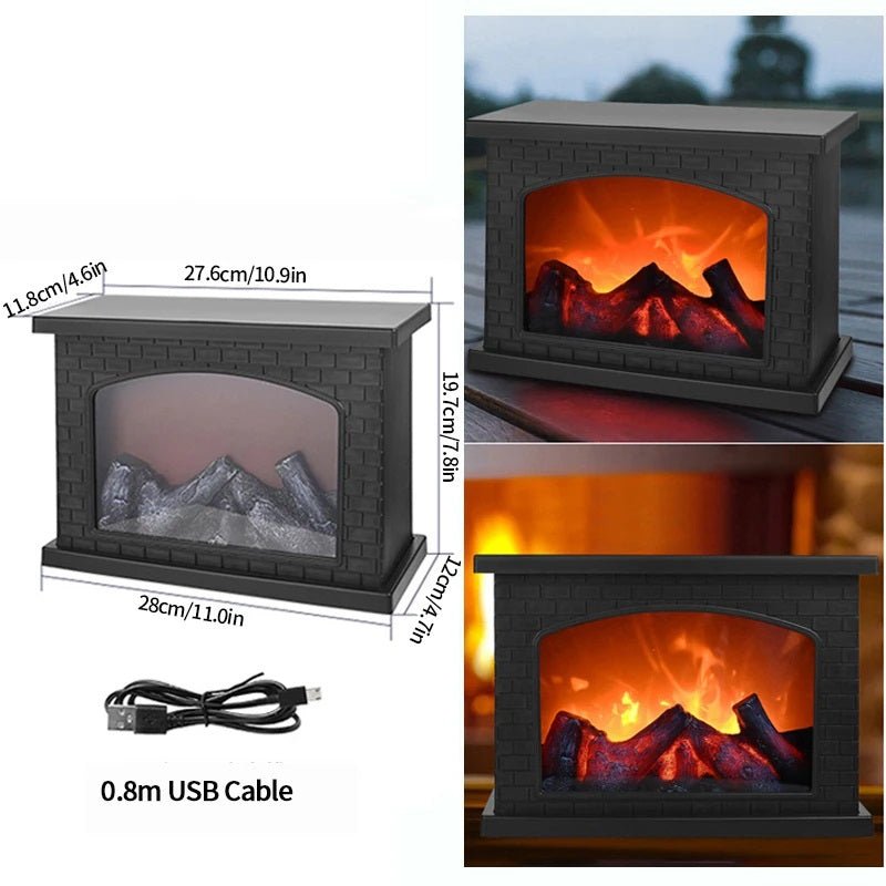 Retro Lampa Kominkowa – Migoczące Światło Nocne z Płomieniem na Święta, Zasilana przez USB/Baterie