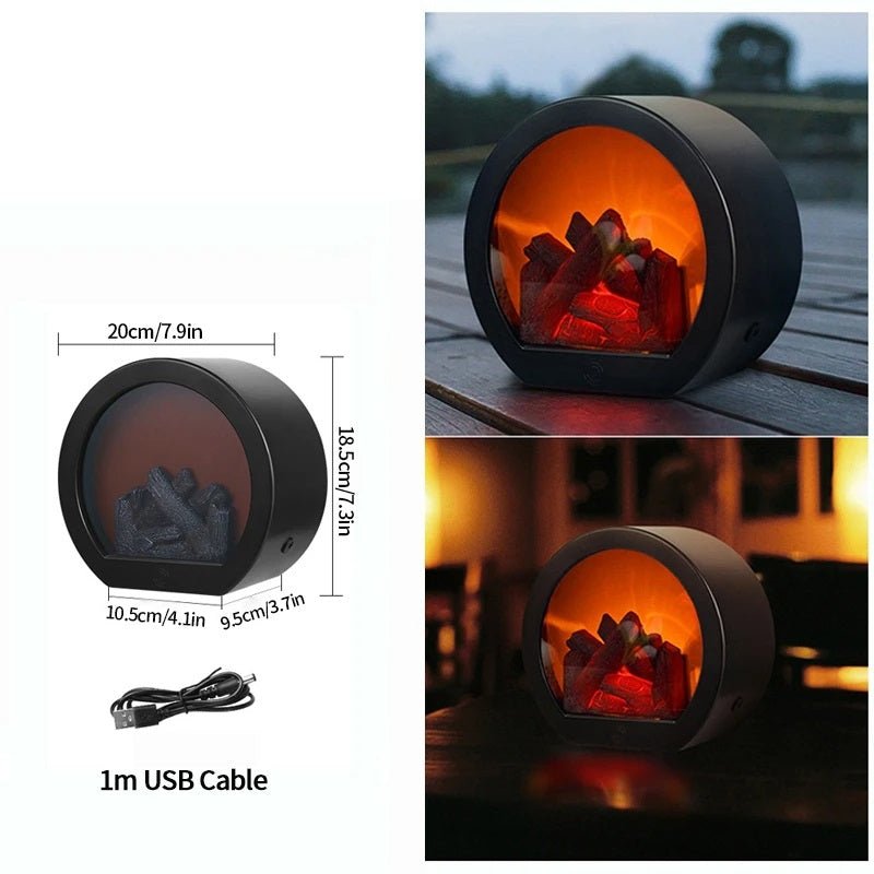 Retro Lampa Kominkowa – Migoczące Światło Nocne z Płomieniem na Święta, Zasilana przez USB/Baterie