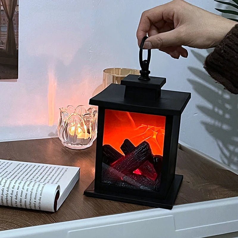 Retro Lampa Kominkowa – Migoczące Światło Nocne z Płomieniem na Święta, Zasilana przez USB/Baterie