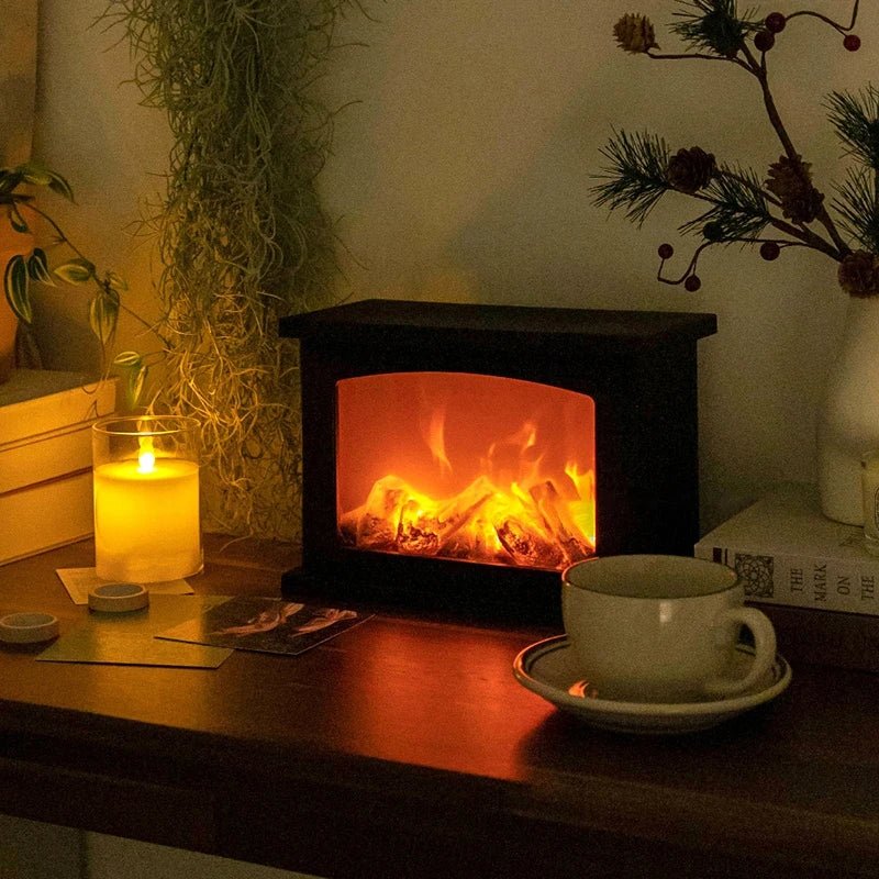 Retro Lampa Kominkowa – Migoczące Światło Nocne z Płomieniem na Święta, Zasilana przez USB/Baterie