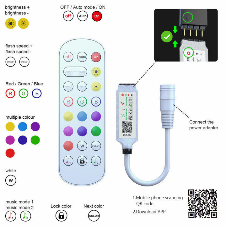 Taśma LED, 30 m, 15 m, Synchronizacja z muzyką, Bluetooth, 5050, RGB Światło Ambiance z Pilotem
