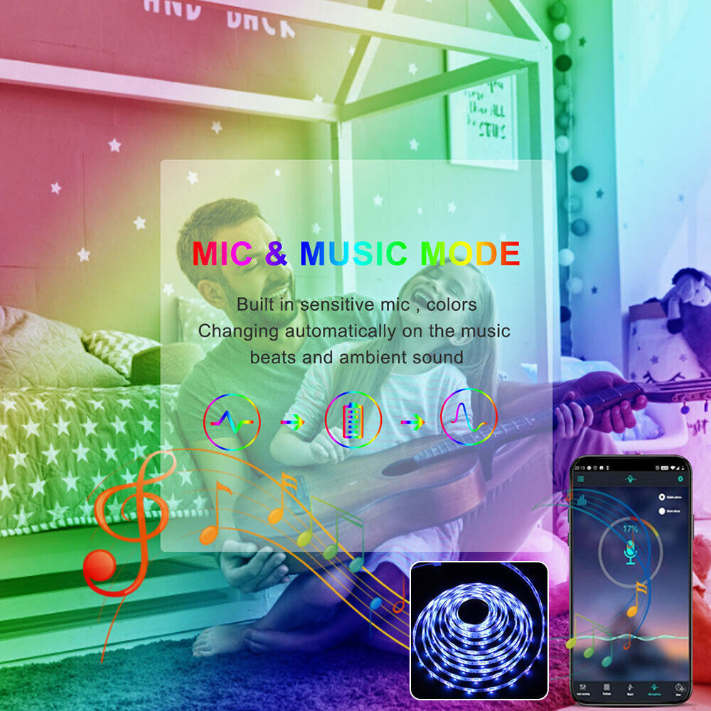 Taśma LED, 30 m, 15 m, Synchronizacja z muzyką, Bluetooth, 5050, RGB Światło Ambiance z Pilotem
