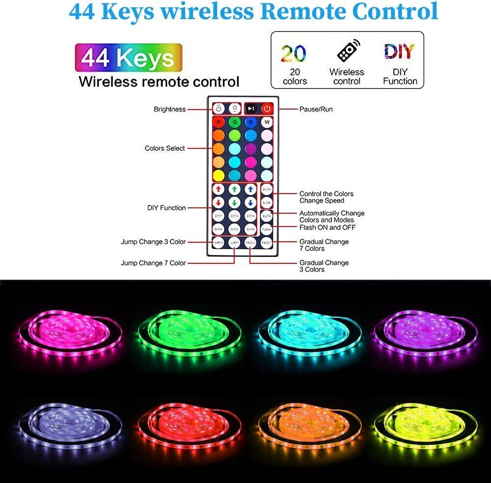 Taśma LED, 30 m, 15 m, Synchronizacja z muzyką, Bluetooth, 5050, RGB Światło Ambiance z Pilotem