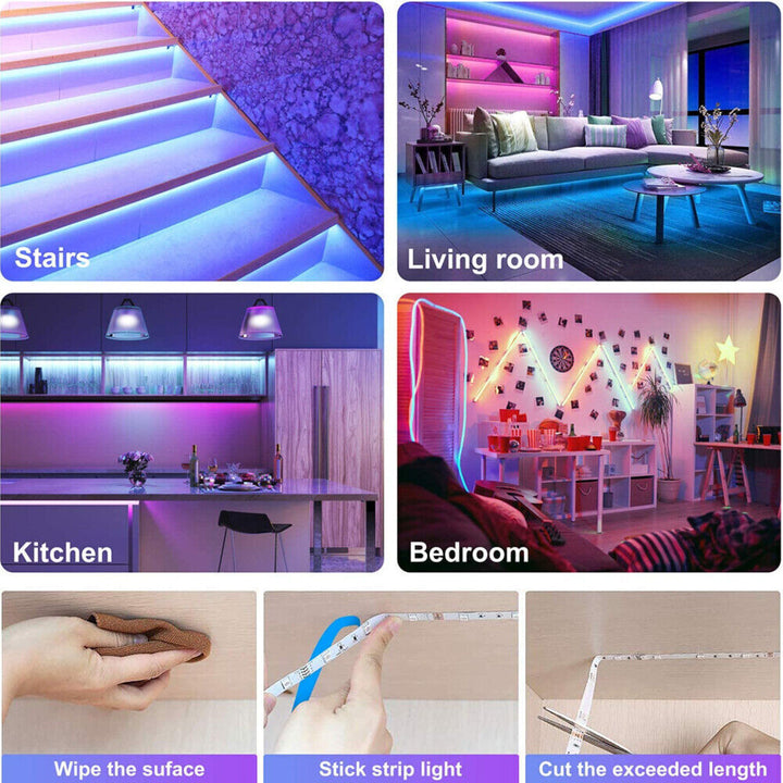 Taśma LED, 30 m, 15 m, Synchronizacja z muzyką, Bluetooth, 5050, RGB Światło Ambiance z Pilotem