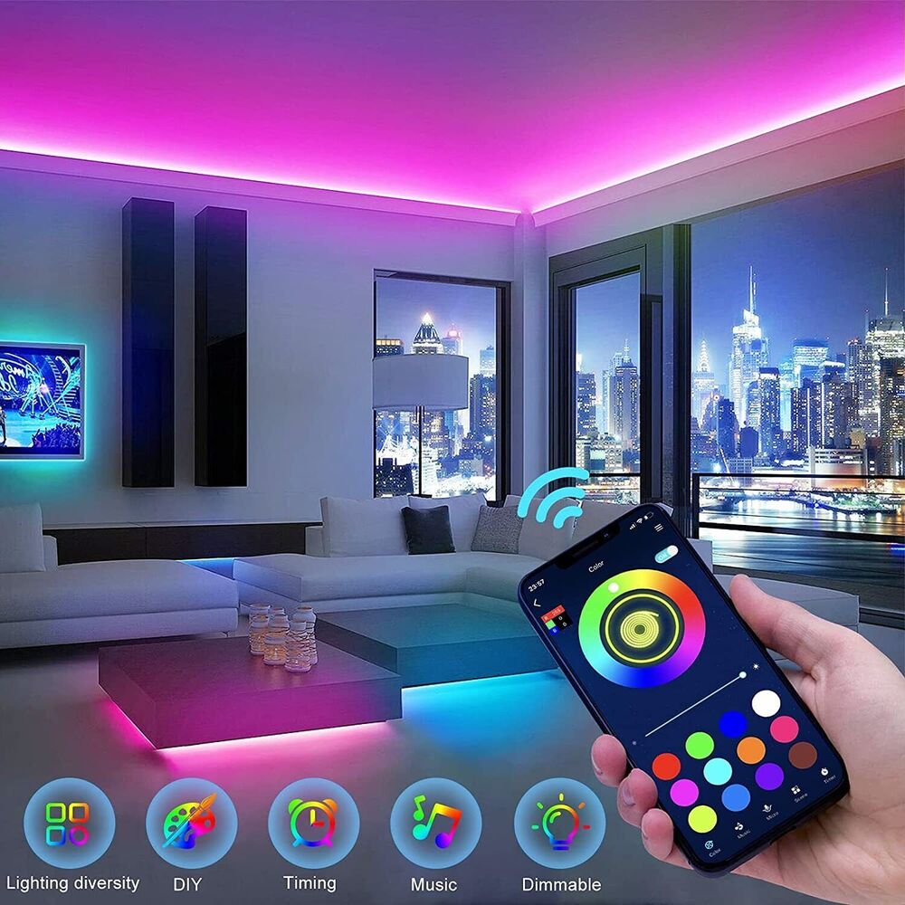 Taśma LED, 30 m, 15 m, Synchronizacja z muzyką, Bluetooth, 5050, RGB Światło Ambiance z Pilotem