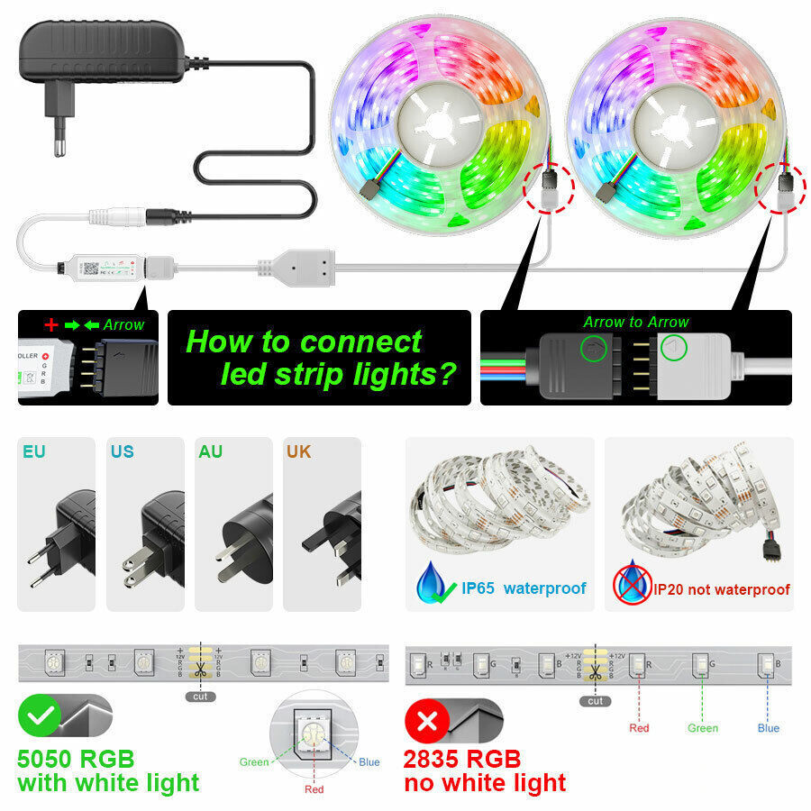 Taśma LED, 30 m, 15 m, Synchronizacja z muzyką, Bluetooth, 5050, RGB Światło Ambiance z Pilotem