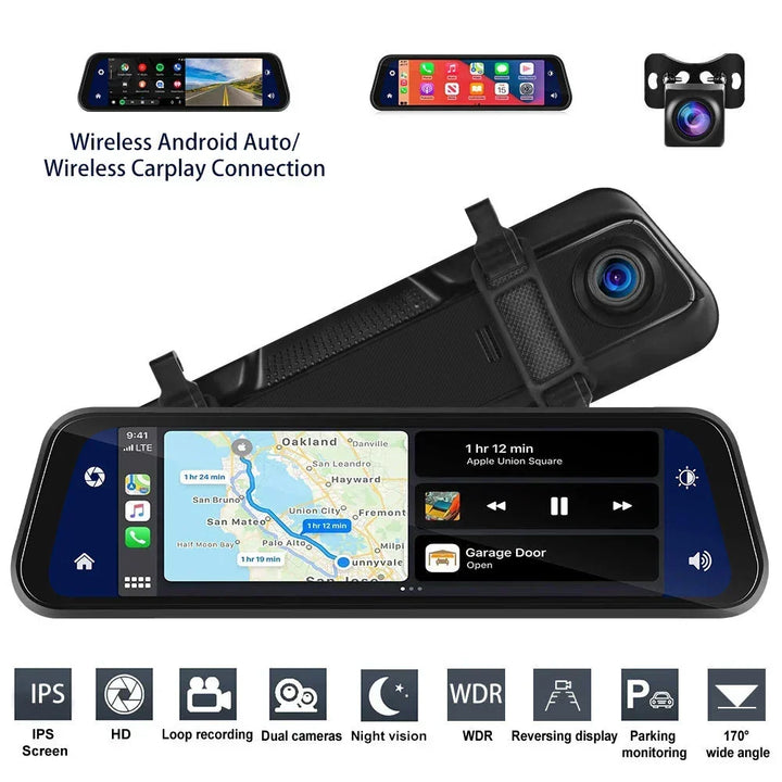Lusterko Wsteczne z Kamerą Dash 4K Z Przodu i Z Tyłu | CarPlay i Inteligentny Asystent Kierowcy