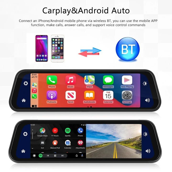 Lusterko Wsteczne z Kamerą Dash 4K Z Przodu i Z Tyłu | CarPlay i Inteligentny Asystent Kierowcy
