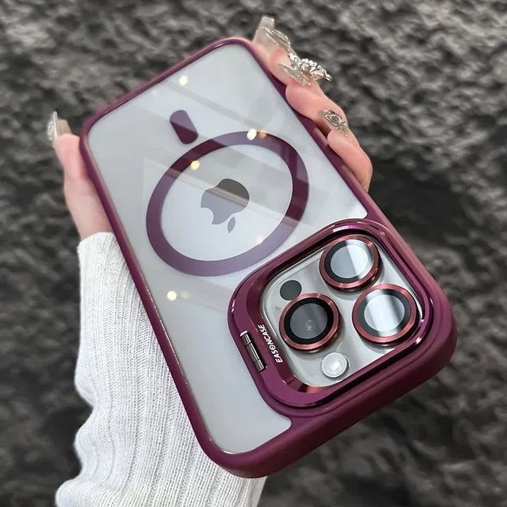 Etui na telefon wstrząsoodporne z magnetycznym mocowaniem, ochroną obiektywu i stojakiem – 1+1 GRATIS