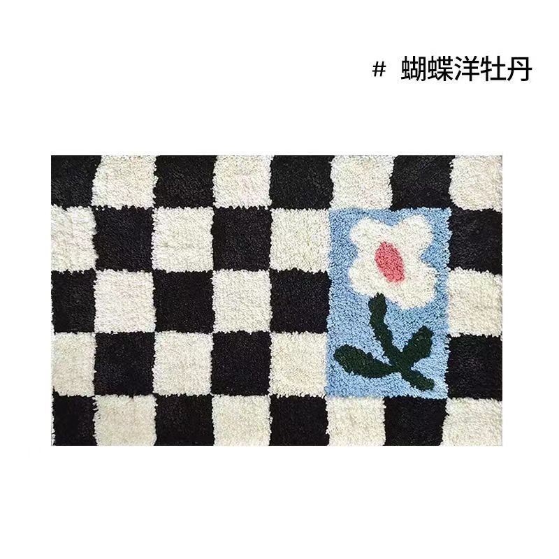 Vintage Checkered Plaid Bathroom Rugs - Przytulny Retro Kwiatowy Dywan do Łazienki i Dekoracji Wnętrz