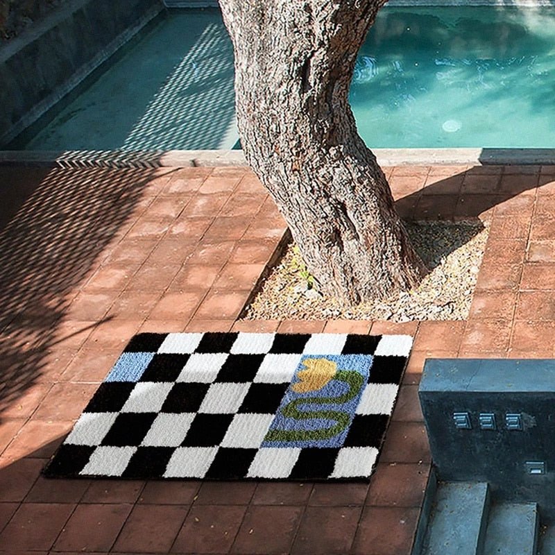 Vintage Checkered Plaid Bathroom Rugs - Przytulny Retro Kwiatowy Dywan do Łazienki i Dekoracji Wnętrz