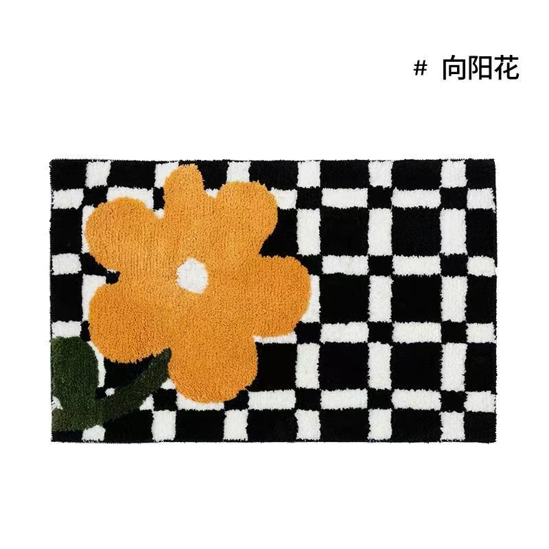 Vintage Checkered Plaid Bathroom Rugs - Przytulny Retro Kwiatowy Dywan do Łazienki i Dekoracji Wnętrz