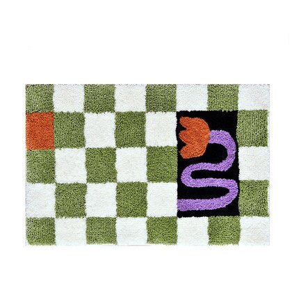 Vintage Checkered Plaid Bathroom Rugs - Przytulny Retro Kwiatowy Dywan do Łazienki i Dekoracji Wnętrz