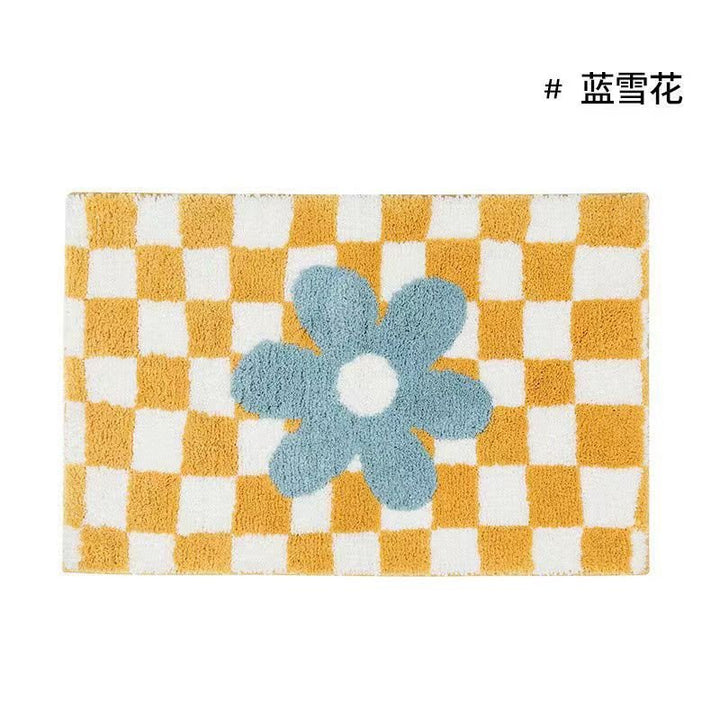 Vintage Checkered Plaid Bathroom Rugs - Przytulny Retro Kwiatowy Dywan do Łazienki i Dekoracji Wnętrz