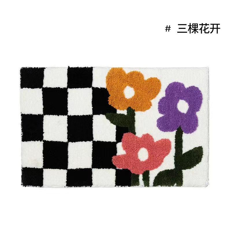 Vintage Checkered Plaid Bathroom Rugs - Przytulny Retro Kwiatowy Dywan do Łazienki i Dekoracji Wnętrz